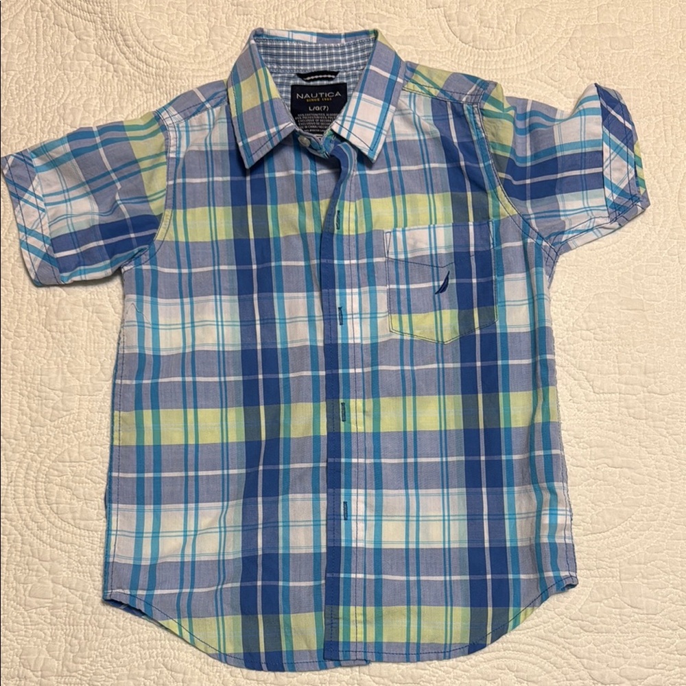 Nautica Kids Blue Plaid Shirt Size 7